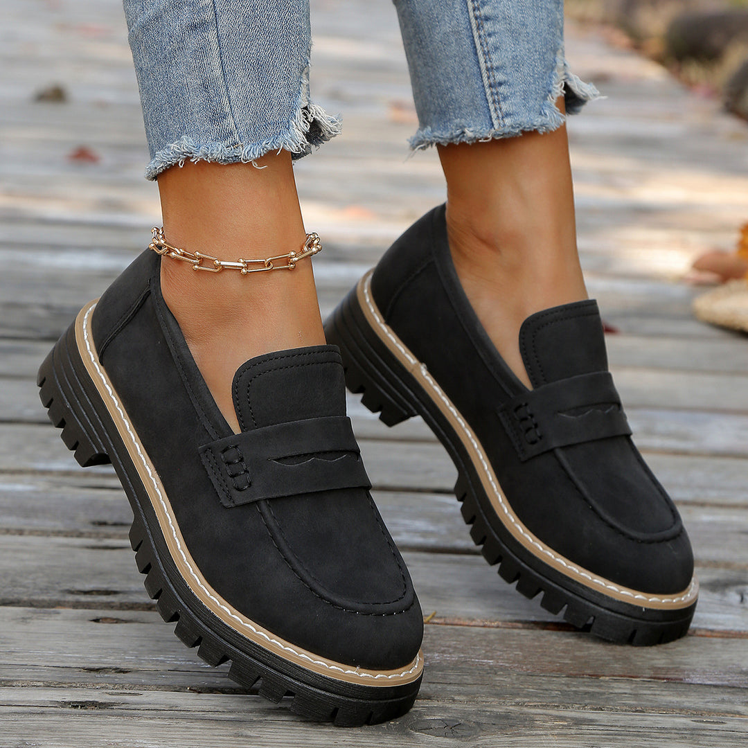 Damen robuste Loafer mit markanter Profilsohle, weichem Veloursoptik-Obermaterial und gepolstertem Komfortfußbett EB