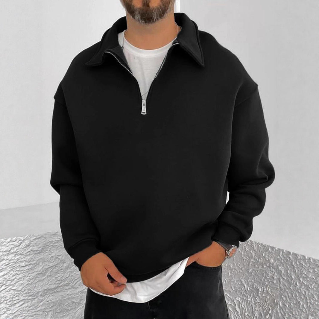Herren nan Oversize Halbzip-Sweatshirt mit aufgestelltem Kragen EB