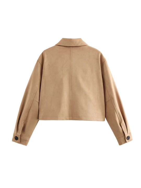 Damen cropped Jacke aus hochwertigem Wildlederimitat mit großen Taschen EB