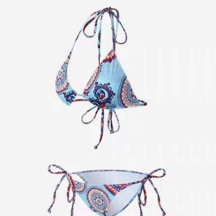 Damen Triangel-Bikini mit verspieltem Mandala-Muster und verstellbaren Bindebändern EB