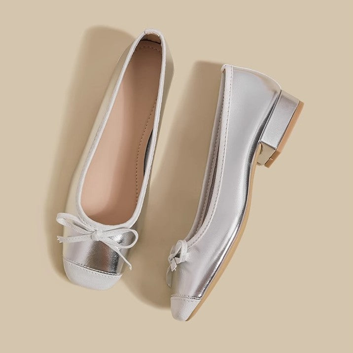 Damen Elegante Ballerina-Schuhe mit zarter Schleifenapplikation EB