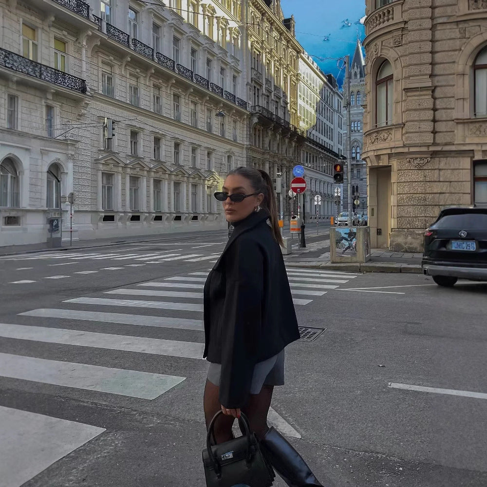Damen Oversize Doppelreiher-Jacke mit elegantem Schalkragen und großen Knöpfen EB