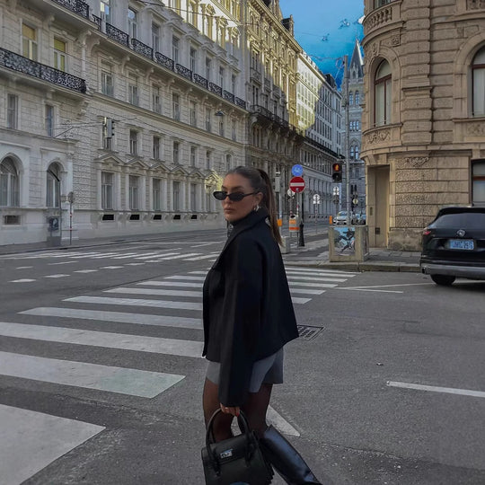 Damen Oversize Doppelreiher-Jacke mit elegantem Schalkragen und großen Knöpfen EB