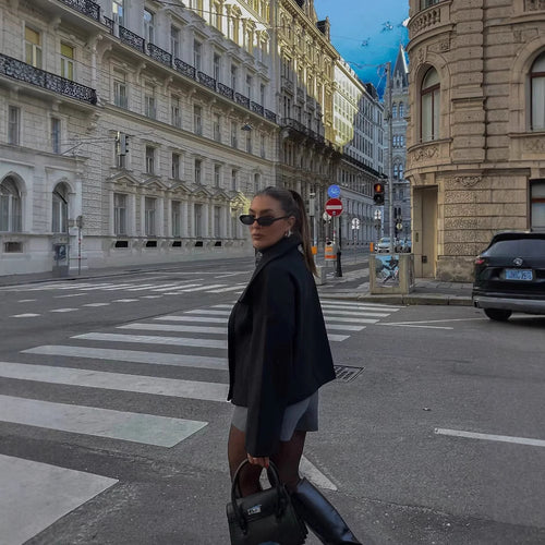 Damen Oversize Doppelreiher-Jacke mit elegantem Schalkragen und großen Knöpfen EB