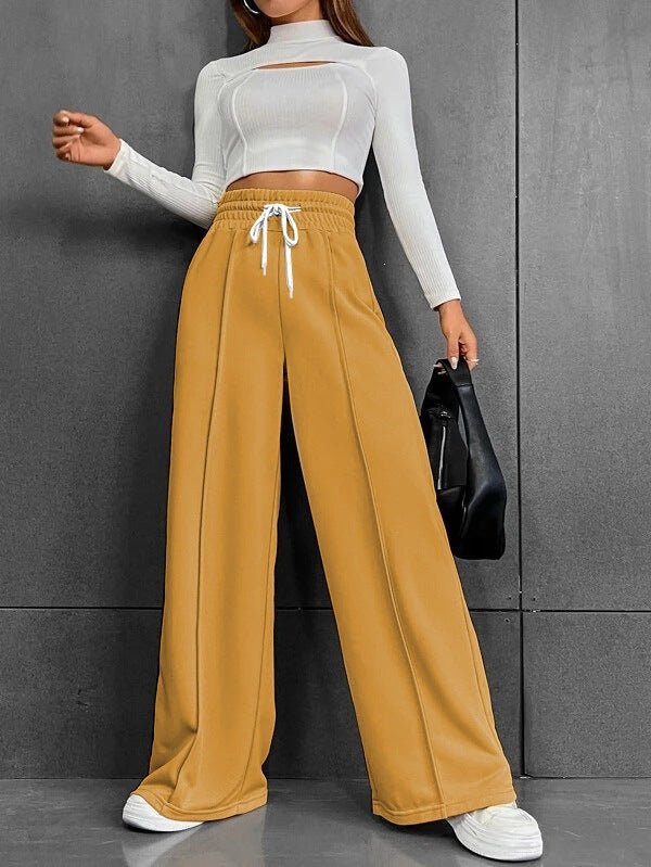 Damen nan weite High-Waist Palazzo-Jogginghose mit Kordelzug und Bügelfalte EB