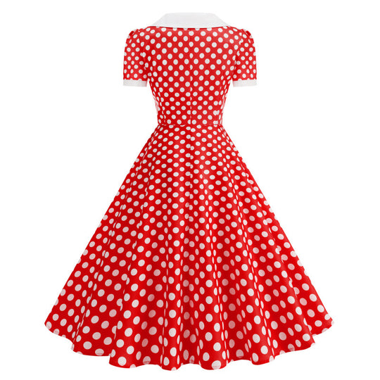 Damen Retro Maxikleid mit Kragen und Punkten EB
