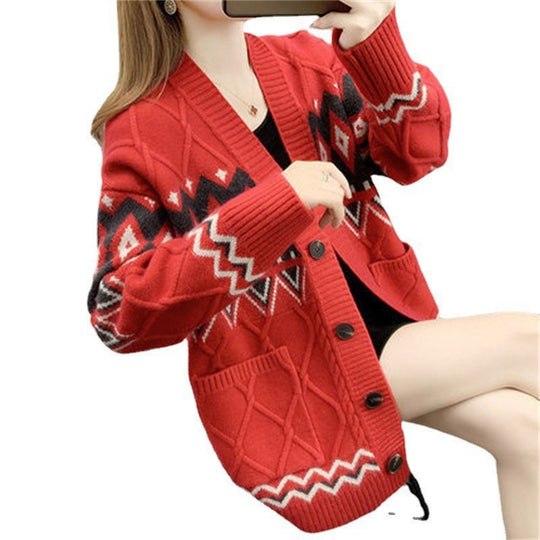 Damen Grobstrick-Cardigan mit modernem Muster und praktischen Taschen EB