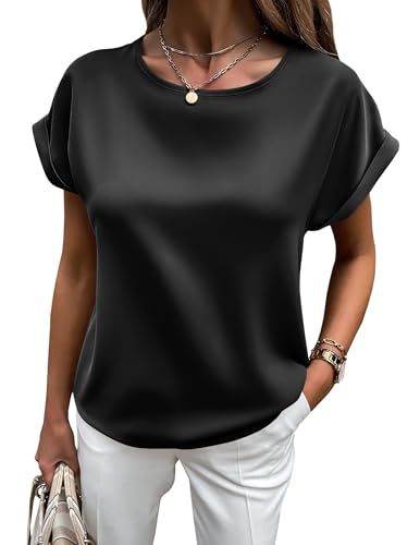 EB | Satin-T-Shirt mit Umgeschlagenen Ärmeln für Damen