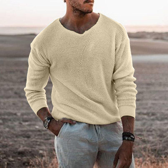Herren Pullover mit V-Ausschnitt und strukturiertem Design EB