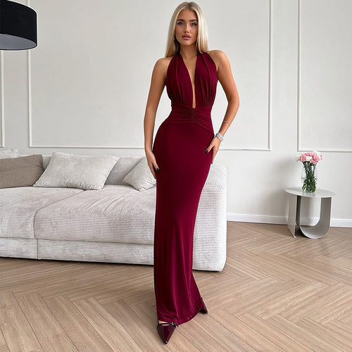 Damen elegantes Abendkleid mit tiefem V-Ausschnitt und figurbetonter Silhouette EB