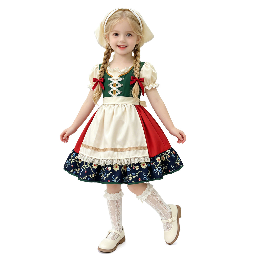 Damen nan traditionelles Kinderdirndl mit besticktem Rock und Spitzenschürze EB