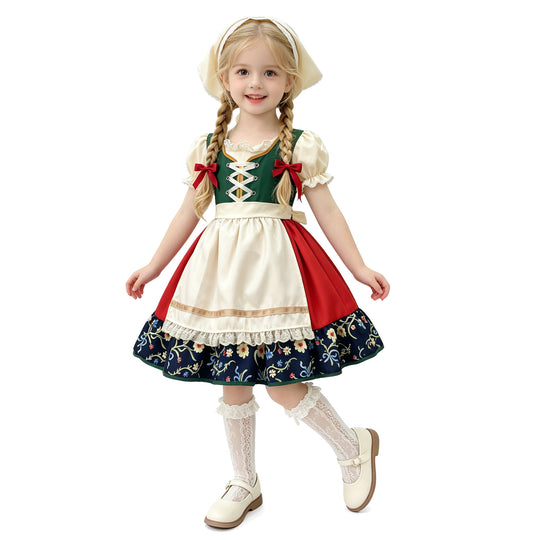 Damen nan traditionelles Kinderdirndl mit besticktem Rock und Spitzenschürze EB