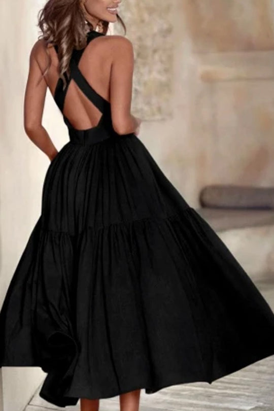 Damen Elegantes Langarmkleid mit bodenlangem Rock und raffinierten Falten EB