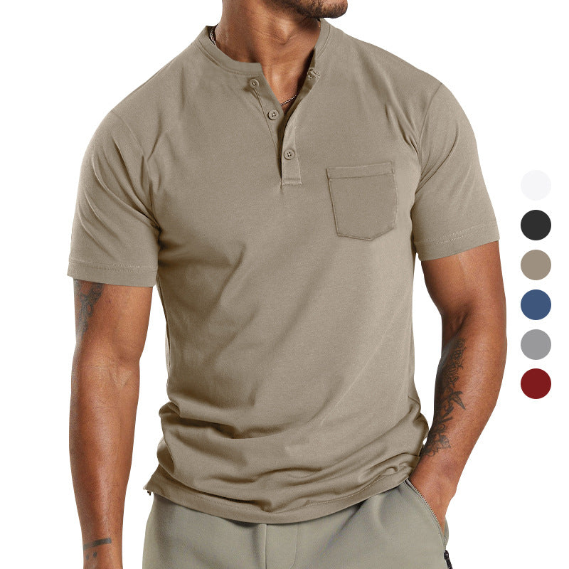 Herren Kurzarm-Henley-T-Shirt mit praktischer Brusttasche EB