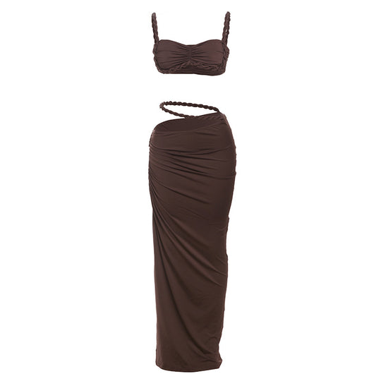 Damen Set mit crop Top und langem Rüschenrock EB
