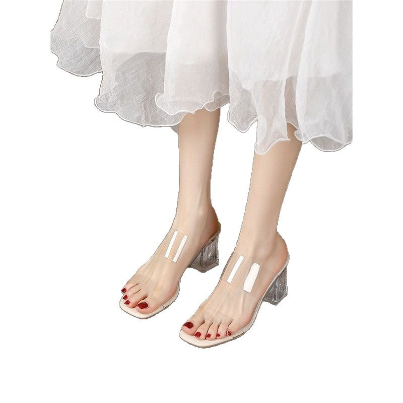 Damen transparente Mules mit elegantem Blockabsatz EB