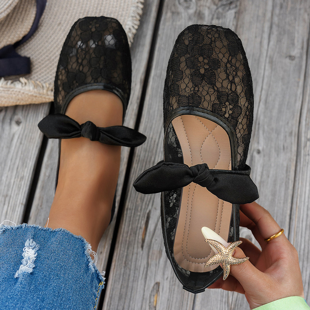 Damen elegante Ballerinas mit floralen Applikationen und rutschfester Sohle EB
