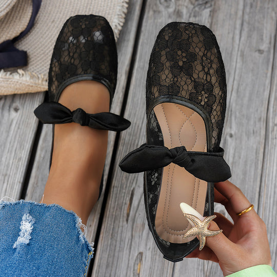Damen elegante Ballerinas mit floralen Applikationen und rutschfester Sohle EB