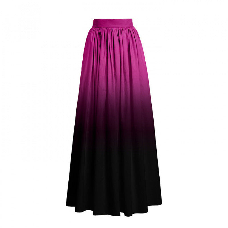 Damen Badeanzug mit elegantem Wickeldetail und langem, ombrefarbigem Rock EB