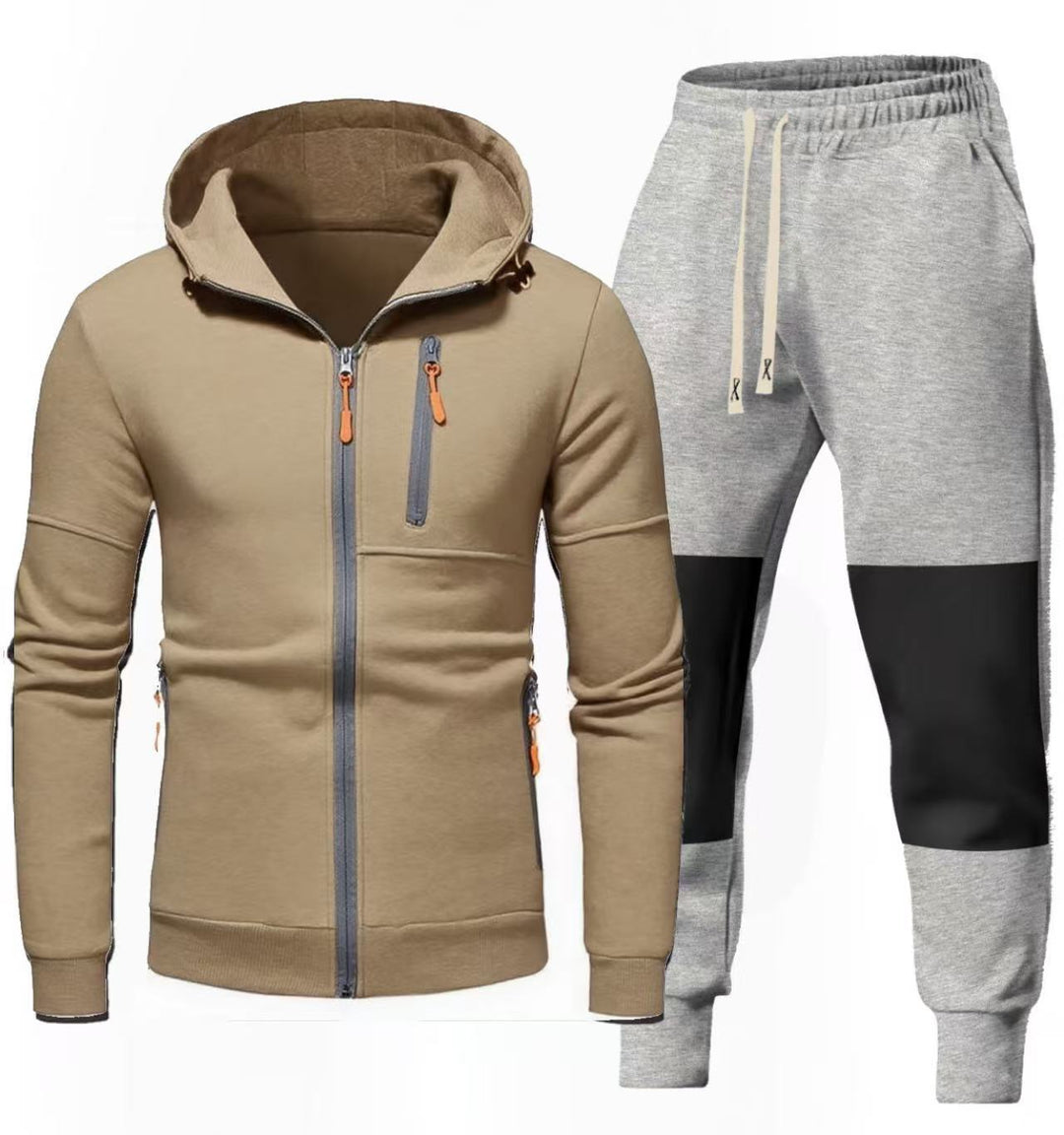 Herren Sportliches Hoodie- und Jogginghose-Set mit Funktionalen Reißverschlusstaschen EB