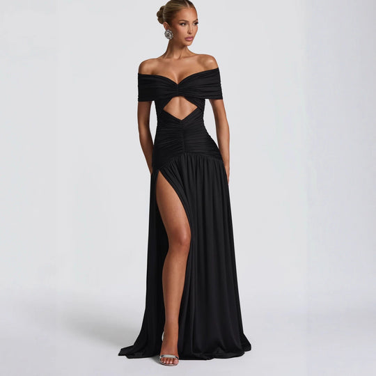 Damen Off-Shoulder Maxikleid mit Cut-Out und Faltenwurf EB