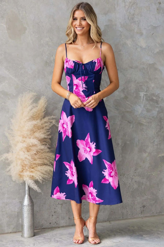 Damen Maxikleid mit floralem Muster und raffiniertem Rüschendetail EB