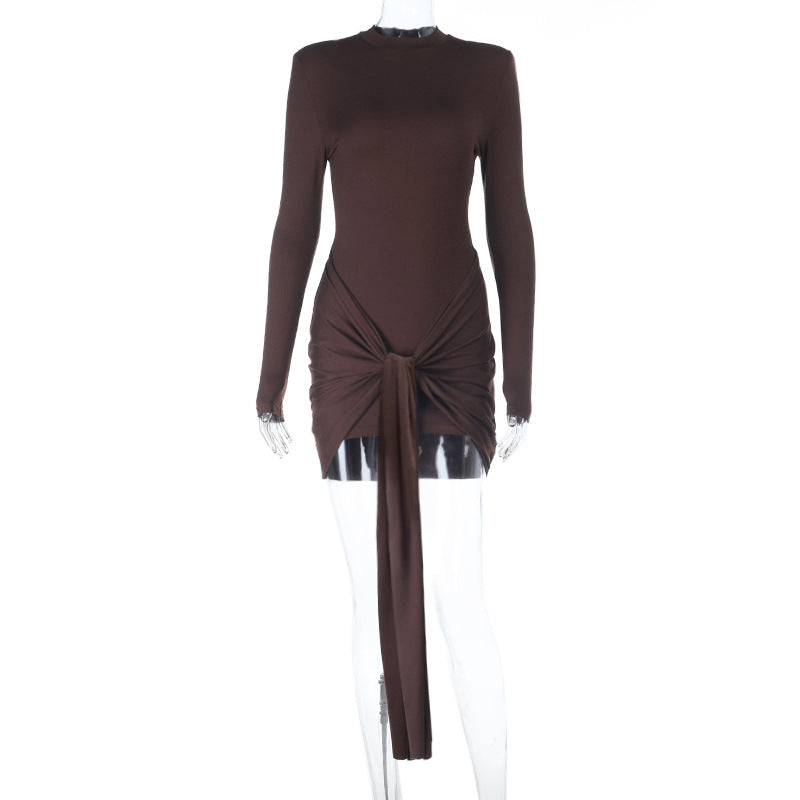 Damen figurbetontes Minikleid mit langen Ärmeln und raffiniertem Wickeldesign EB