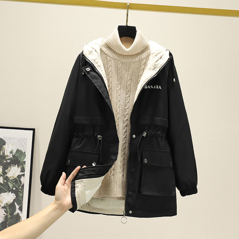 Damen Wasserabweisender Kapuzenparka mit Teddyfutter Tunnelzugtaillierung und Mehrfachtaschen EB