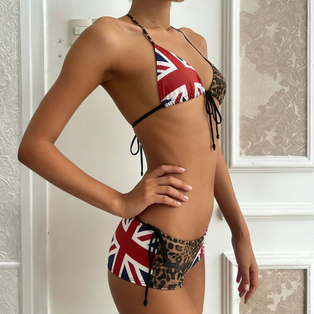 Damen Bikiniset mit Leopardenmuster und Union Jack Akzenten EB