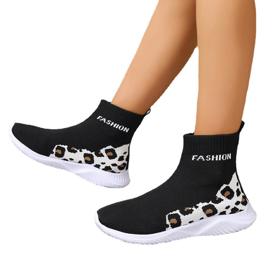 Damen modische Sockensneaker mit animalischem Muster und elastischem Obermaterial EB