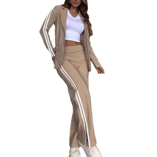Damen Sportliches Blazer-Set mit weitem Bein und modernem Streifenmuster EB