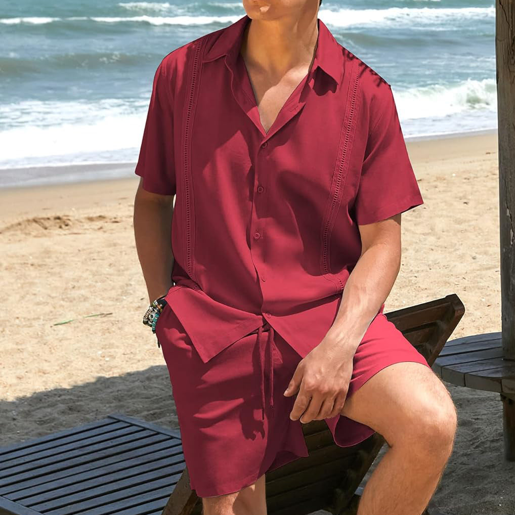 Herren lässiges Strandhemd mit kurzen Ärmeln und hochwertigem atmungsaktivem Stoff EB