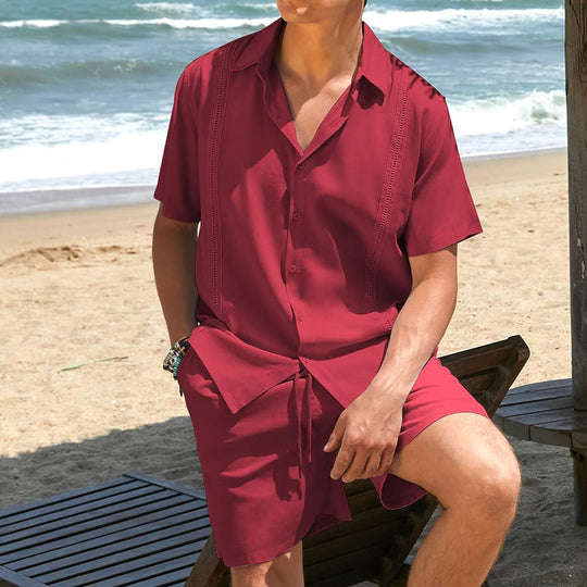 Herren lässiges Strandhemd mit kurzen Ärmeln und hochwertigem atmungsaktivem Stoff EB