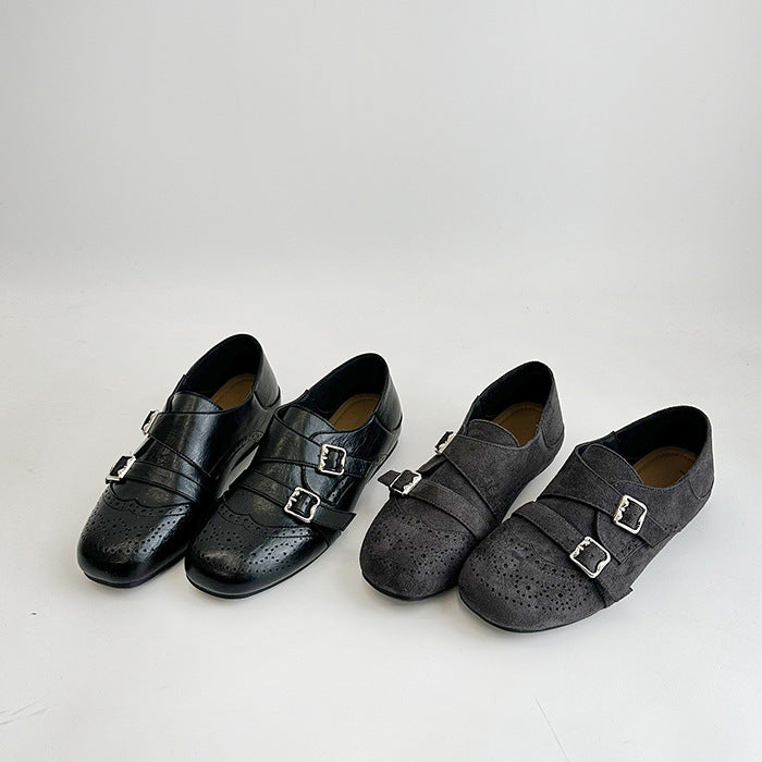 Damen modische Mokassins mit doppeltem Schnallenverschluss und stilvollem perforiertem Design EB