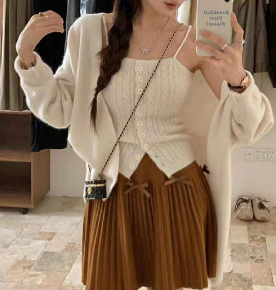 Damen Strick-Top mit Knöpfen und Cardigan EB