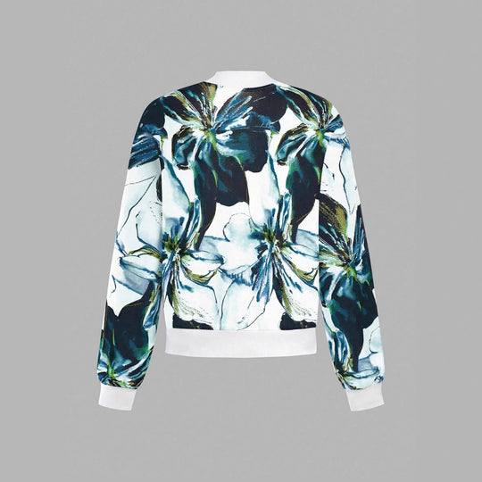 Damen Blumenmuster Bomberjacke mit elastischem Bund EB