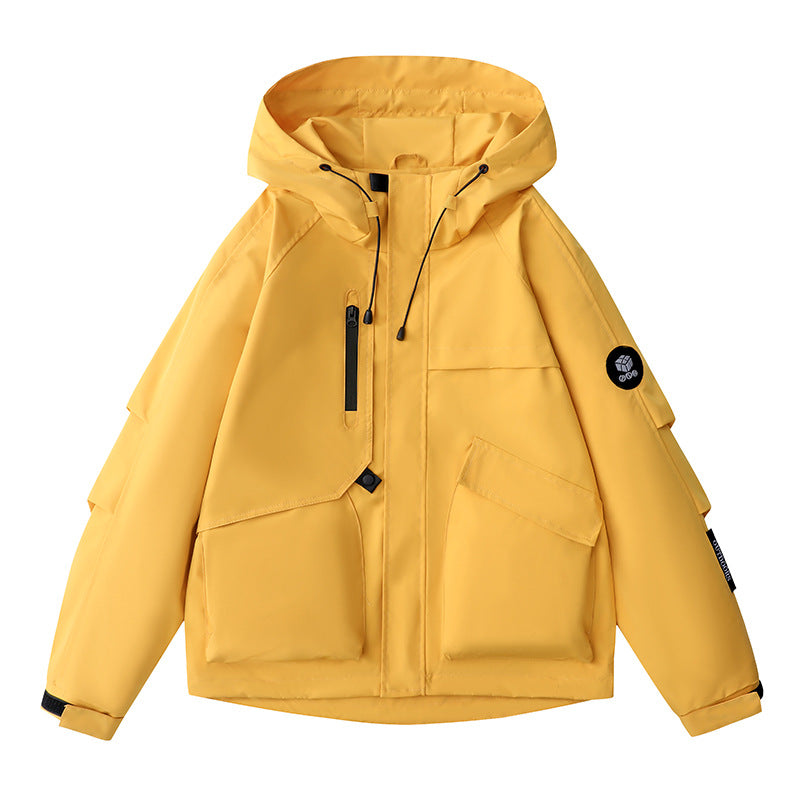 Herren wetterfeste Kapuzen-Fieldjacke mit multifunktionalen Taschen, verstellbarer Kapuze und Kinnschutz EB