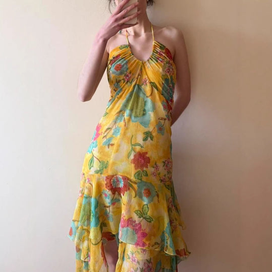 Damen Maxikleid mit floralem Lagenlook und Spaghettiträgern EB