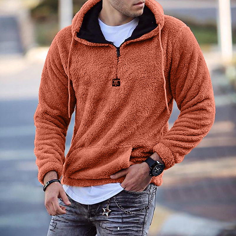 Herren Kuscheliger Hoodie mit halbem Reißverschluss im trendigen Design EB