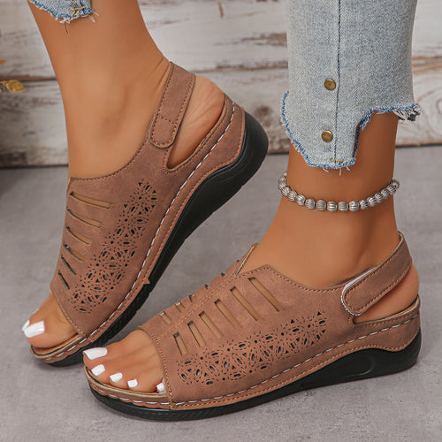 Damen bequeme Sandalen mit offenem Zehenbereich und floralen Cut-Outs EB