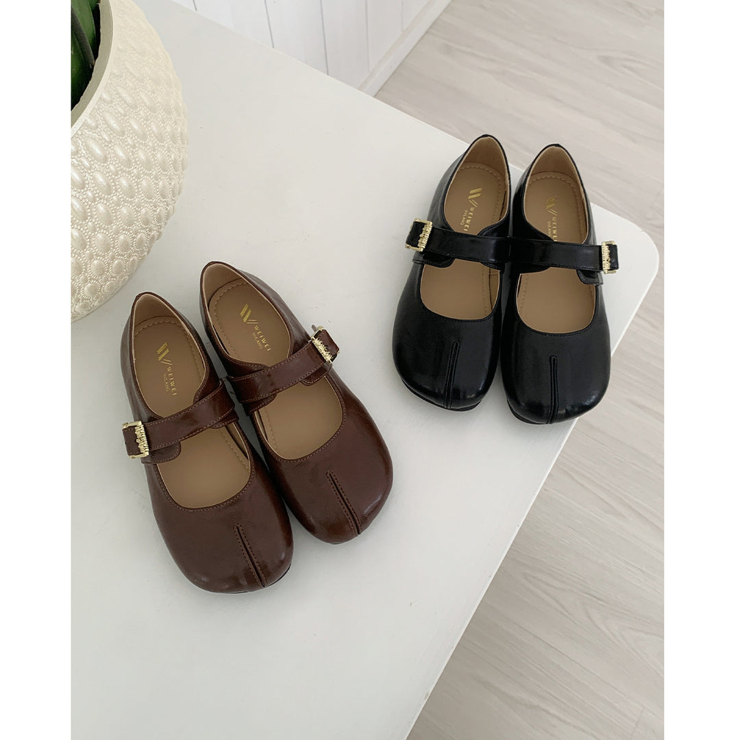 Damen Ballerinas mit elegantem Schnallenverschluss und modischem Glanz EB