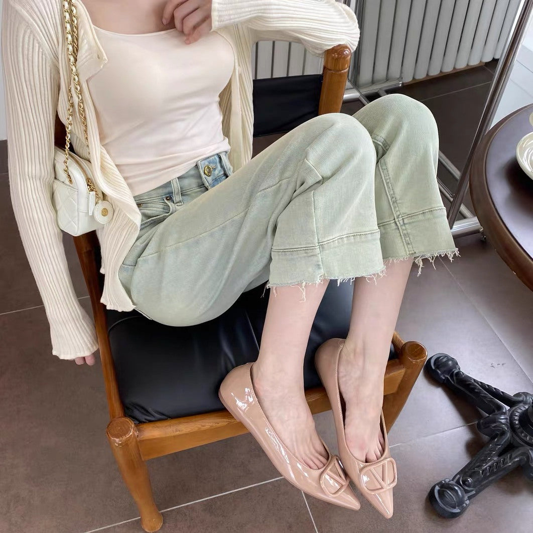 Damen elegante spitze Ballerinas mit modischem Riemendesign EB