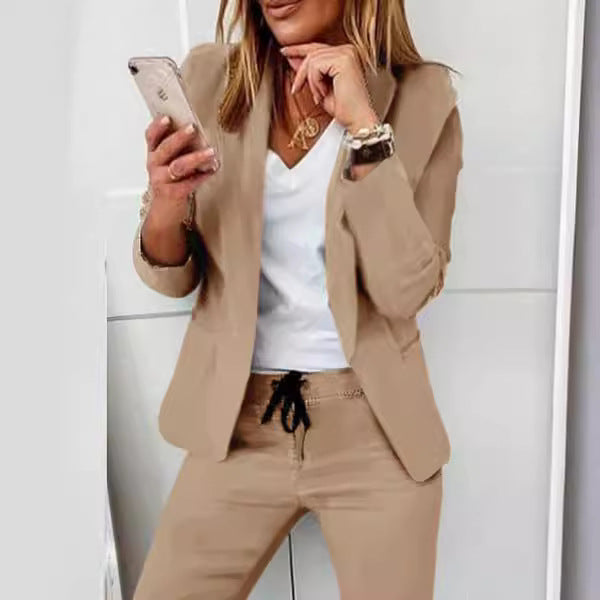 Damen nan zweiteiliges Blazer-Jogger-Set mit tailliertem Blazer und elastischer Bundhose EB