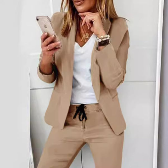 Damen nan zweiteiliges Blazer-Jogger-Set mit tailliertem Blazer und elastischer Bundhose EB