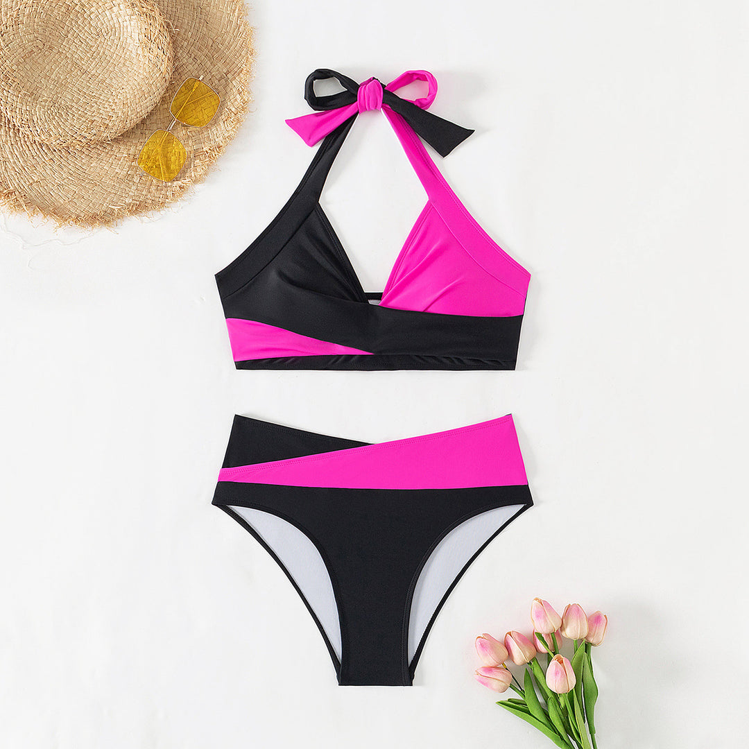 Damen Sportliches Hochgeschnittenes Bikini-Set mit Wickeldesign EB