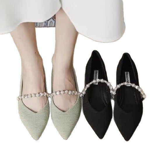 Damen elegante Ballerinas mit Perlenschmuck EB