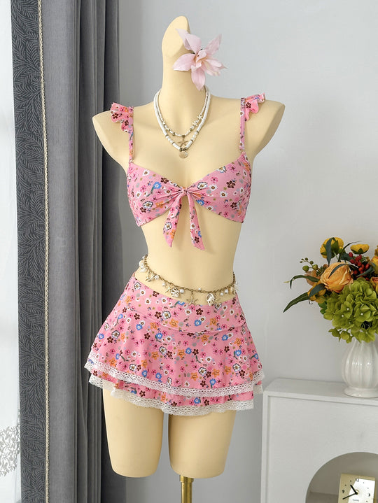 Damen Bikini-Set mit verspieltem Wickelrock und floralem Design EB