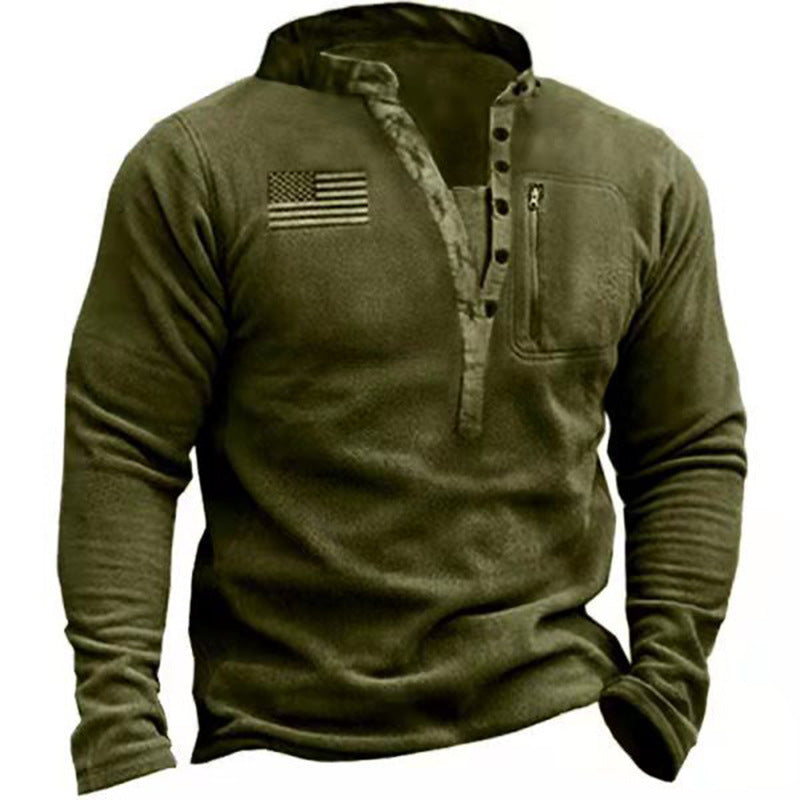 Herren thermischer Henley-Fleecepullover mit Brust-Reißverschlusstasche und Camouflage-Detail EB