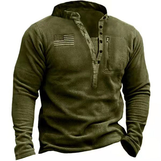 Herren thermischer Henley-Fleecepullover mit Brust-Reißverschlusstasche und Camouflage-Detail EB