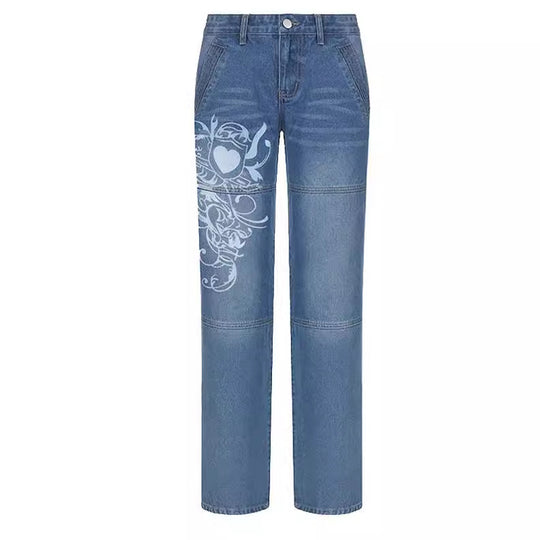 Damen weite Jeans mit einzigartigem grafischen Design EB